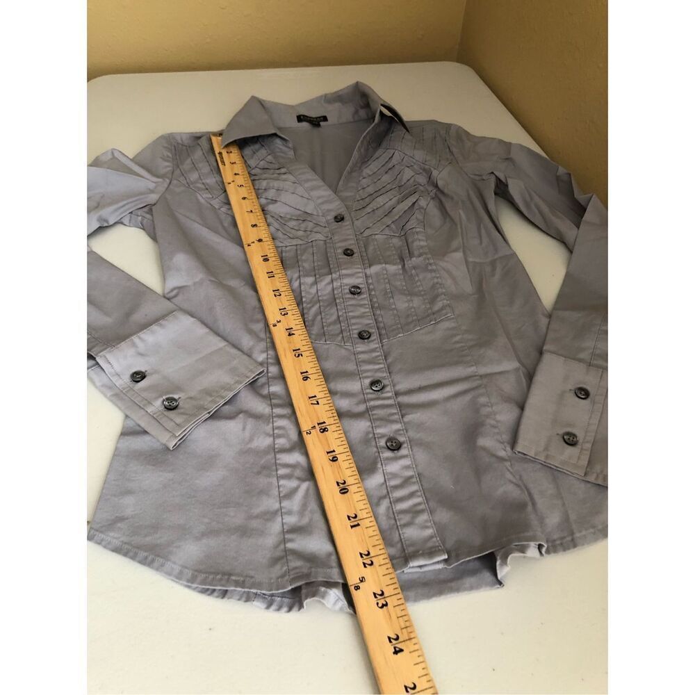 Express Gray Essential Stretch Button Up Shirt Womens XS Fitted - Picture 10 of 12